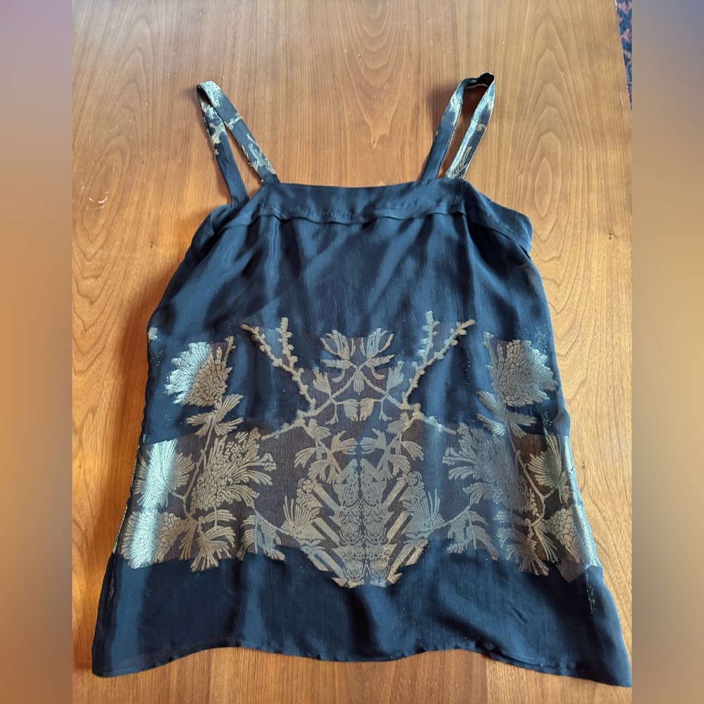 Etro Black Silk & Metallic Gold Sleeveless top